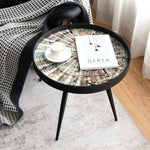 Round Coffee Table Rustic End Table Versatile Sofa Side Table w/ Wooden Tray Top