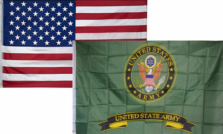 3X5 Wholesale Combo Usa American & U.S. Army Green #2 Flag 3'X5' 2 Pack