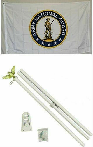 3X5 U.S. Army National Guard Flag W/ 6' Ft White Flagpole Flag Pole Kit Eagle