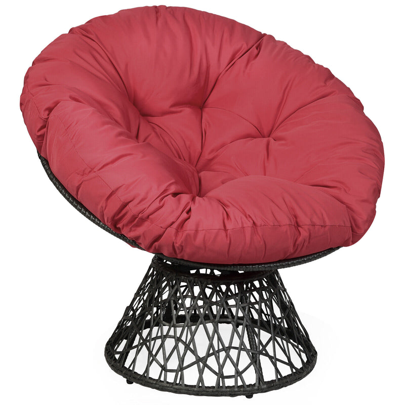 Rattan Papasan Chair Ergonomic 360-Degree Swivel Soft Cushion Garden Burgundy