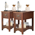 Set of 2 Contemporary Side End Table Home Table w/ Drawer Nightstand Walnut