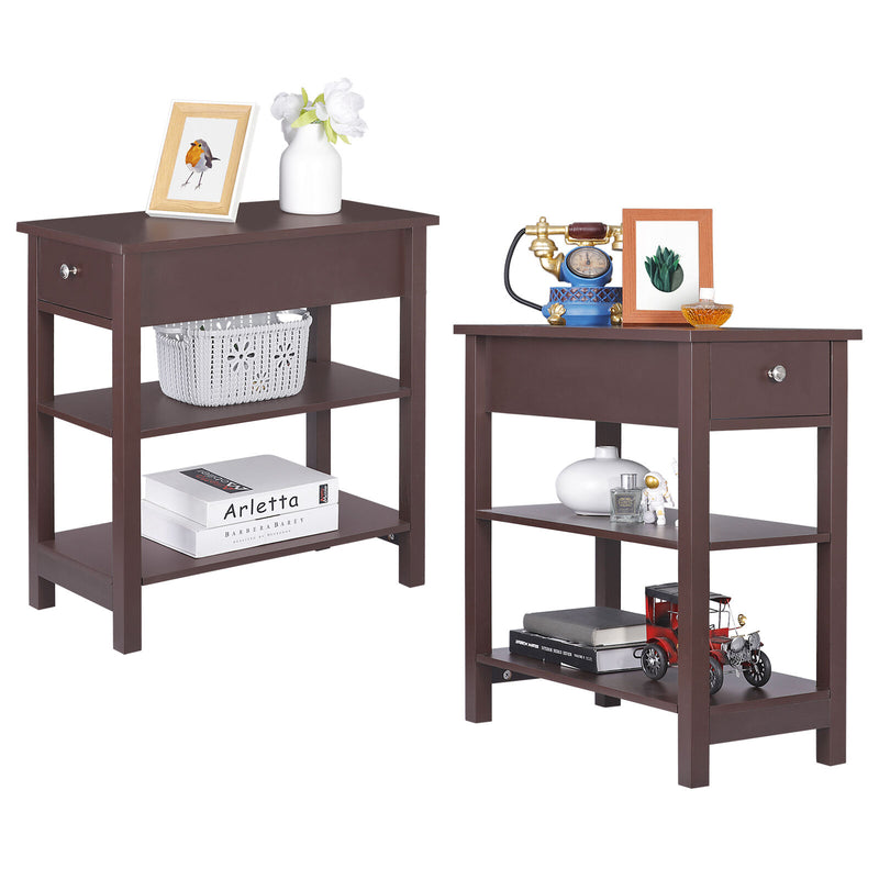 Set Of Two Home Wood Simple Luxury Style End Table With One Drawer 24", Brown