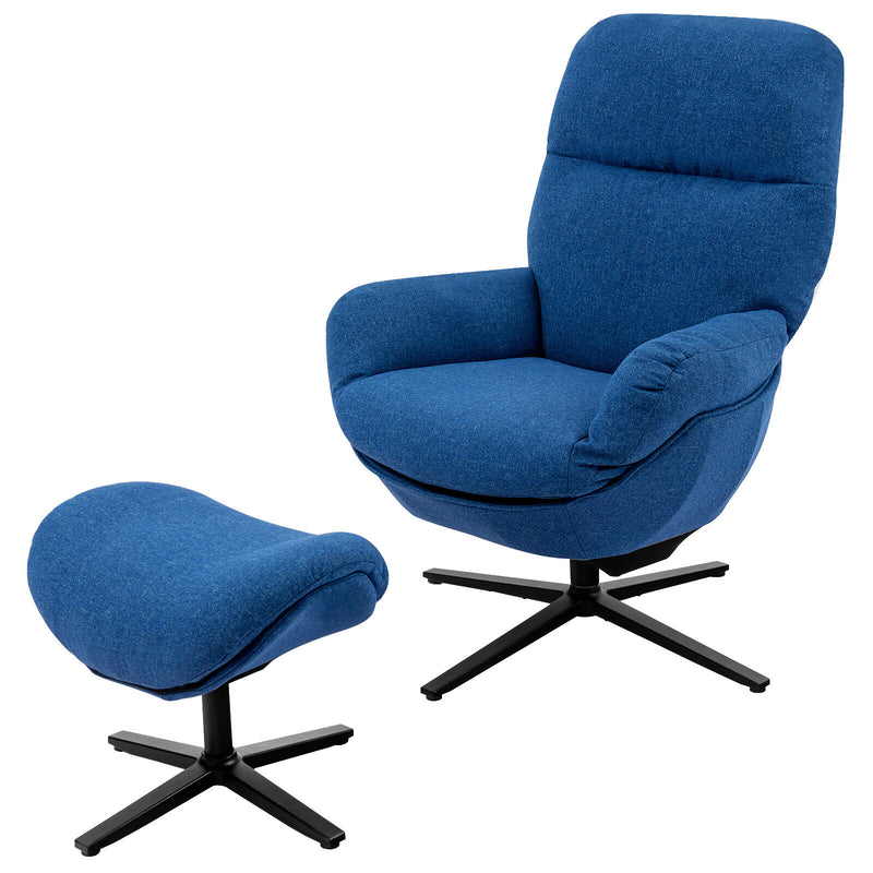 Costway Modern Swivel Chair  & Slanted Ottoman w/Aluminum Alloy Base Blue