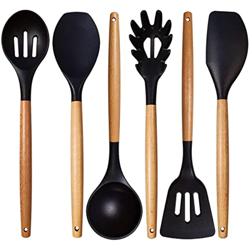 Cooking Utensils Set With Heat Resistant Wooden Handle Set Of 6