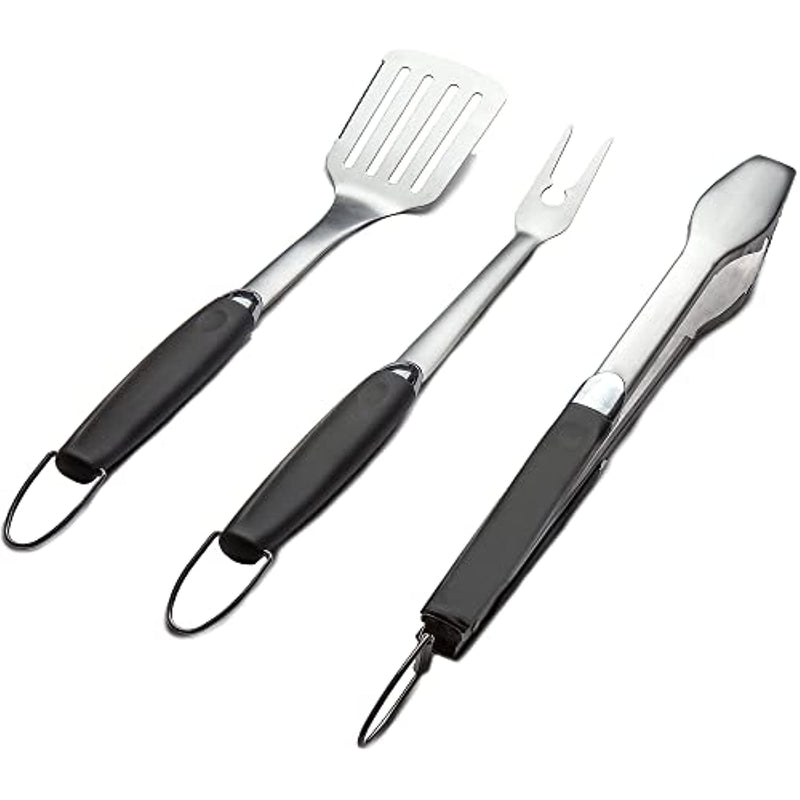 3 Piece Stainless Steel Bbq Grill Tool Set W Tongs Spatula Fork