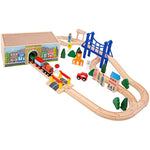 Deluxe Wooden Train Set With Dual Use Storage Box Tunnel 52 Pcs