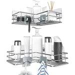 Adhesive Corner Shower Caddy Shelf Basket Rack with Hooks