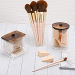 Qtips Holder Storage with Wood Lids, Cotton Ball/Swabs Dispenser, Apothecary Container Jar 3 Pcs