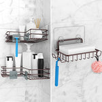 Adhesive Corner Shower Caddy Shelf Basket Rack with Hooks