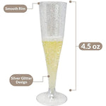 100 Bulk Pack Silver Glitter Plastic Champagne Flutes 4 5 Oz