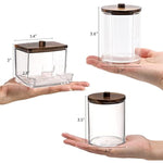 Qtips Holder Storage with Wood Lids, Cotton Ball/Swabs Dispenser, Apothecary Container Jar 3 Pcs