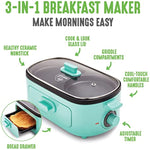 3 In 1 Breakfast Maker Station Healthy Ceramic Nonstick Dual Griddles