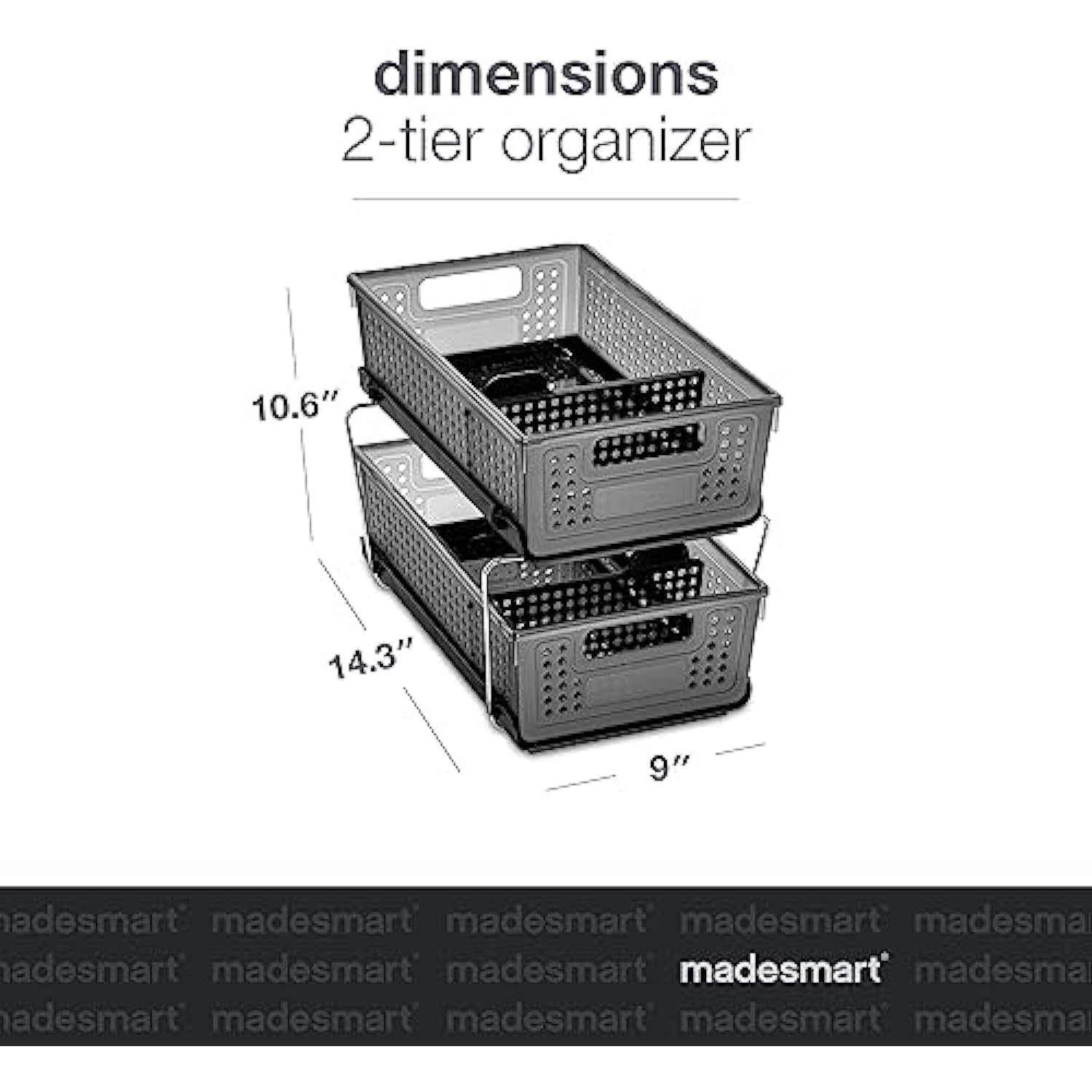 madesmart 2-tier organizer, multi-purpose slide-out storage baskets