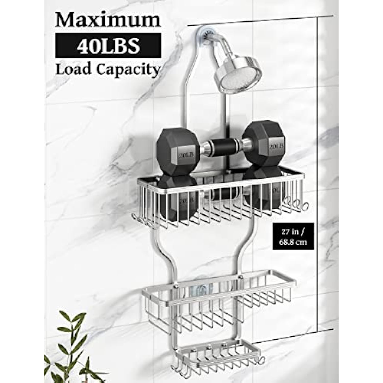 Shower Head Never Rust Aluminum Large Hanging Shower Caddy with 10 Hoo –  BlessMyBucket