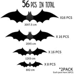 56 PCS Reusable PVC 3D Decorative Scary Bats Wall Stickers Comes with Double Sided Foam Tape