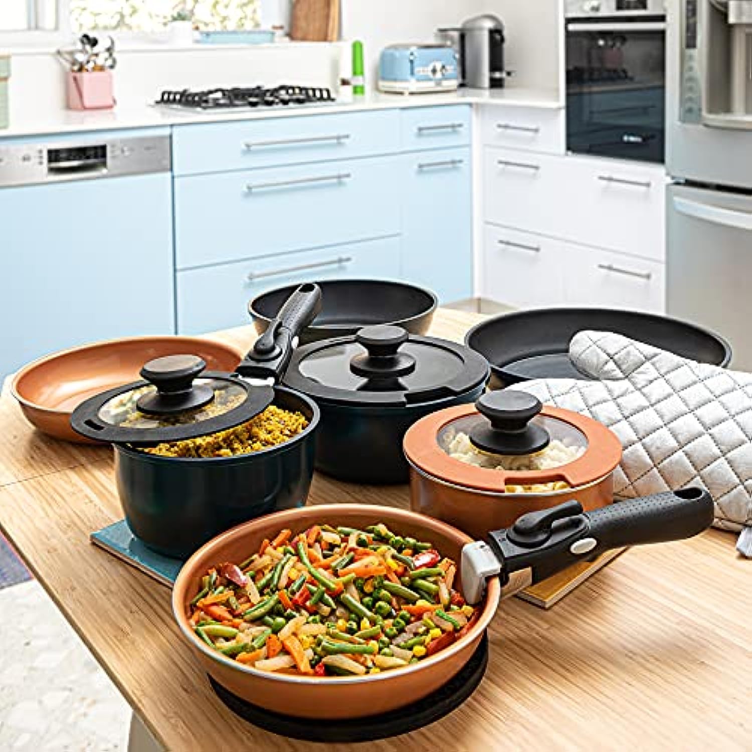 16 Pieces Kitchen Removable Handle Cookware Sets, Stackable Pots