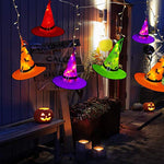 8Pcs Hanging Glowing Witch Hats with 44ft 104LED Halloween Lights