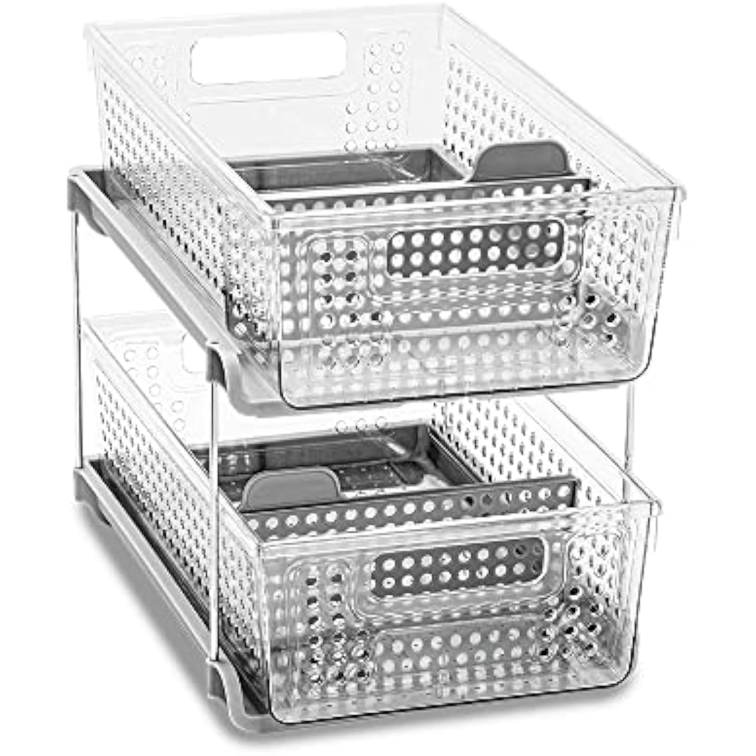 Madesmart 2-Tier Plastic Multipurpose Organizer with Divided Slide-Out  Storage Bins, Under Sink and Cabinet Organizer Rack, Frost, Pack of 4