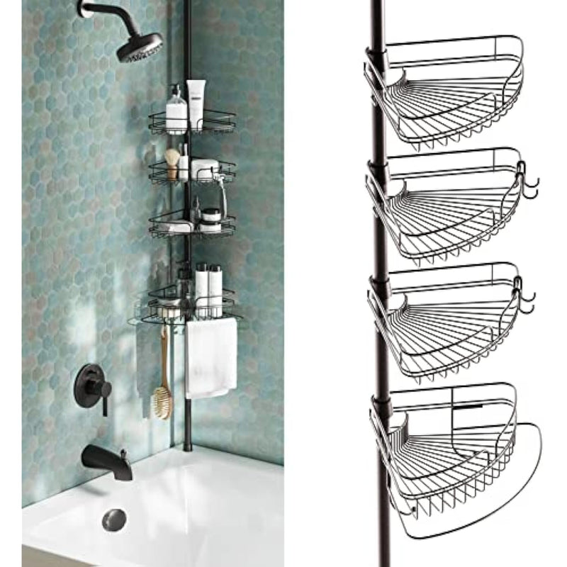 Bathroom Adjustable Tension Shower Pole Caddy Organizer,3 Shelves