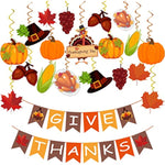 42Pcs Thanksgiving Decorations Pre-Assembled GIVE THANKS Banner Hanging Swirls for Indoor & Outdoor