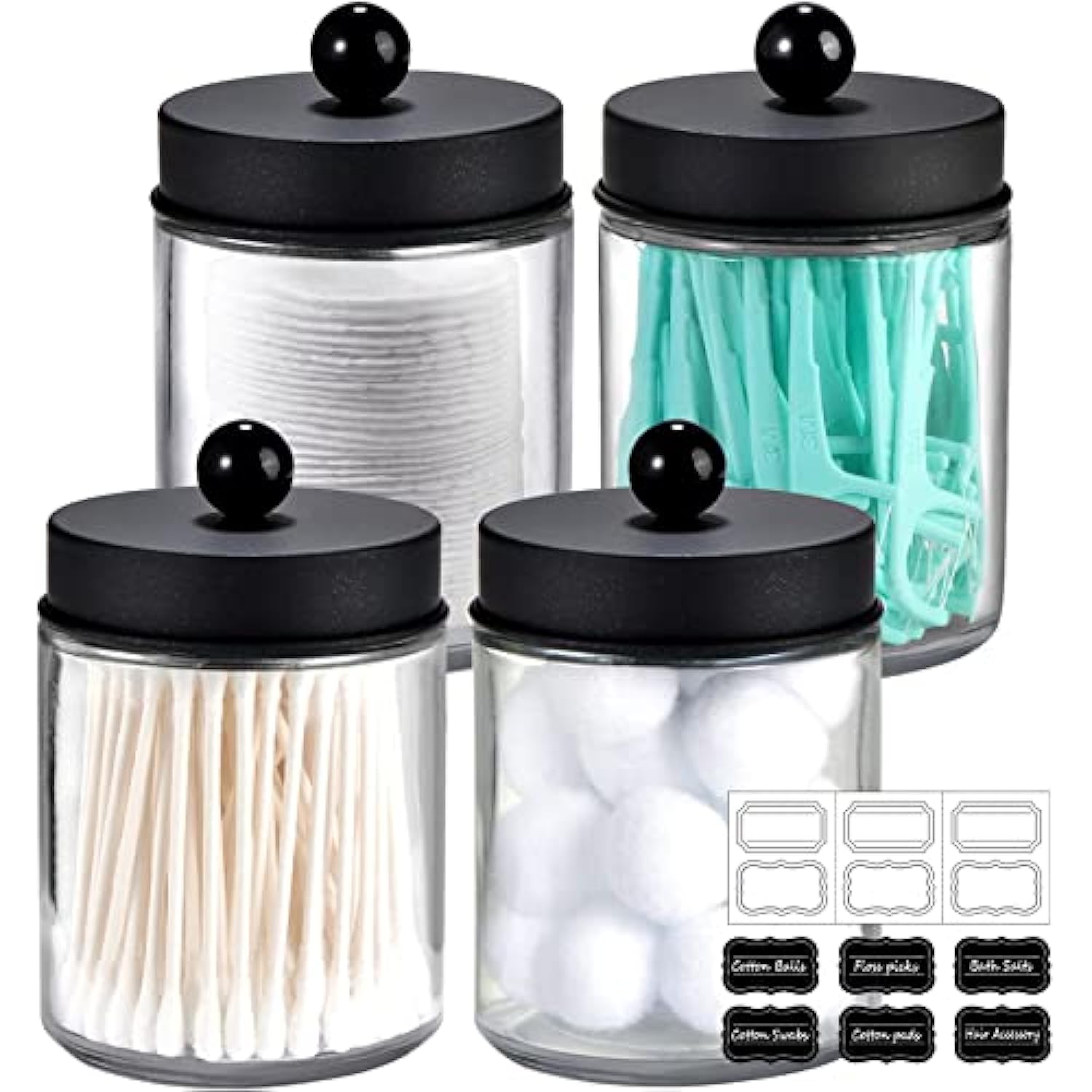 Mason Jar Bathroom Accessories Set(4 Pcs) -Lotion Soap Dispenser &Cotton  Swab &Toothbrush Holder Set, Apothecary Jars Vanity Organizer-Rustic