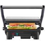 Stainless Steel Non Stick Panini Press Grill Gourmet Sandwich Maker With Removable Drip Tray And 180 Degree Opening Function