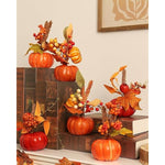 Set of 6 Artificial Pumpkin Decor, Decorative Pumpkin with Maple Leaves