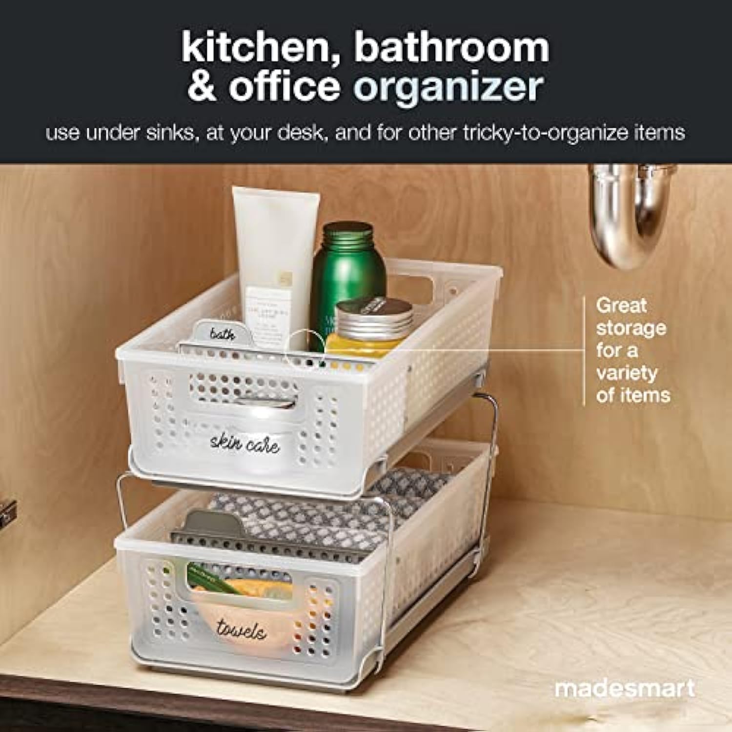Multipurpose Organizer with Divided Slide-Out Storage Bins for Bathroo –  BlessMyBucket