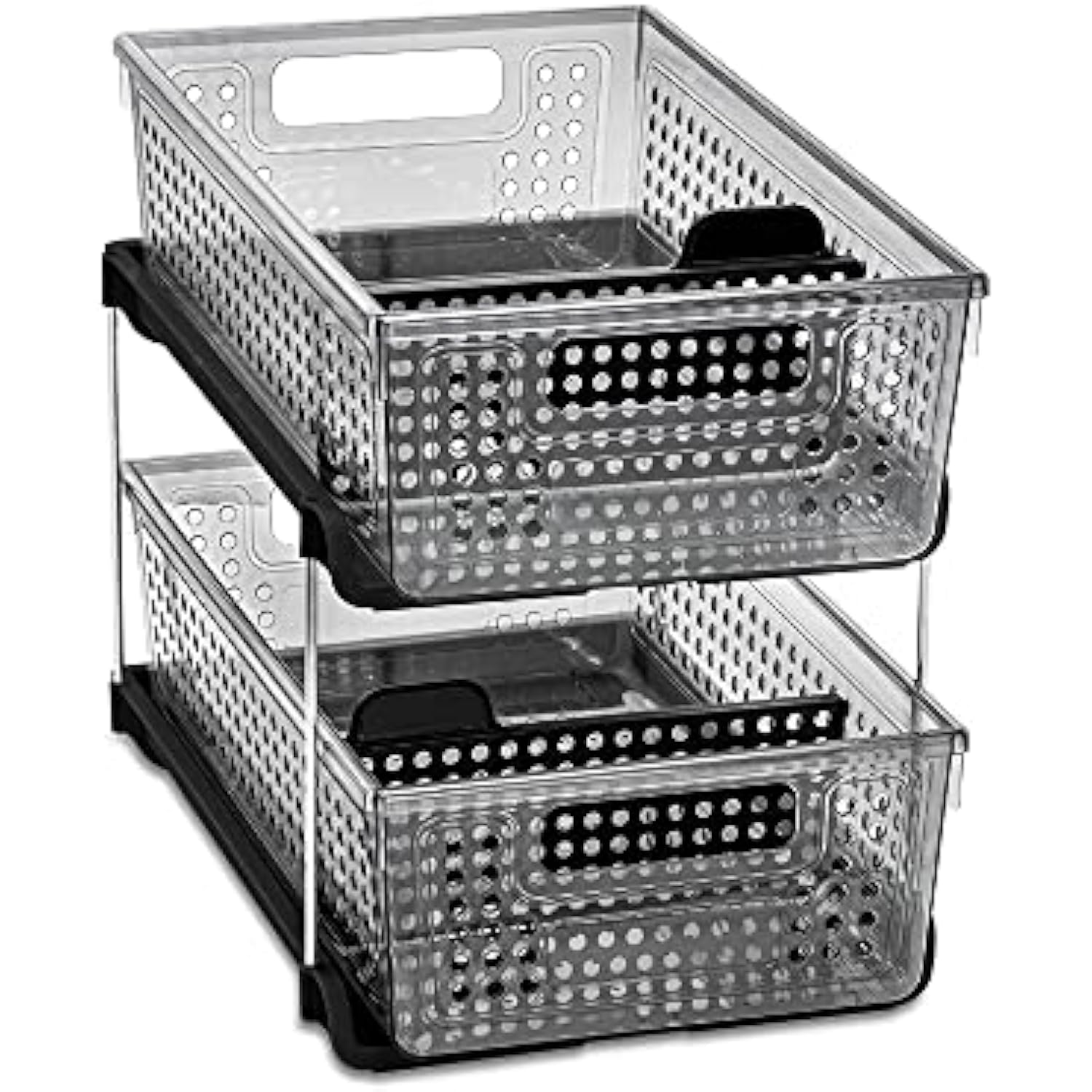 2-Tier Plastic Multipurpose Organizer with Divided Slide-Out Storage Bins, Under Sink and Cabinet Organizer Rack