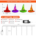 8Pcs Hanging Glowing Witch Hats with 44ft 104LED Halloween Lights