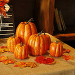 Realistic Foam Yellow Pumpkin with 100 pcs Maple Leaves for Thanksgiving