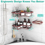 3-Pack Corner Adhesive Shower Caddy with Soap Holder and 12 Hooks