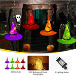 8Pcs Hanging Glowing Witch Hats with 44ft 104LED Halloween Lights