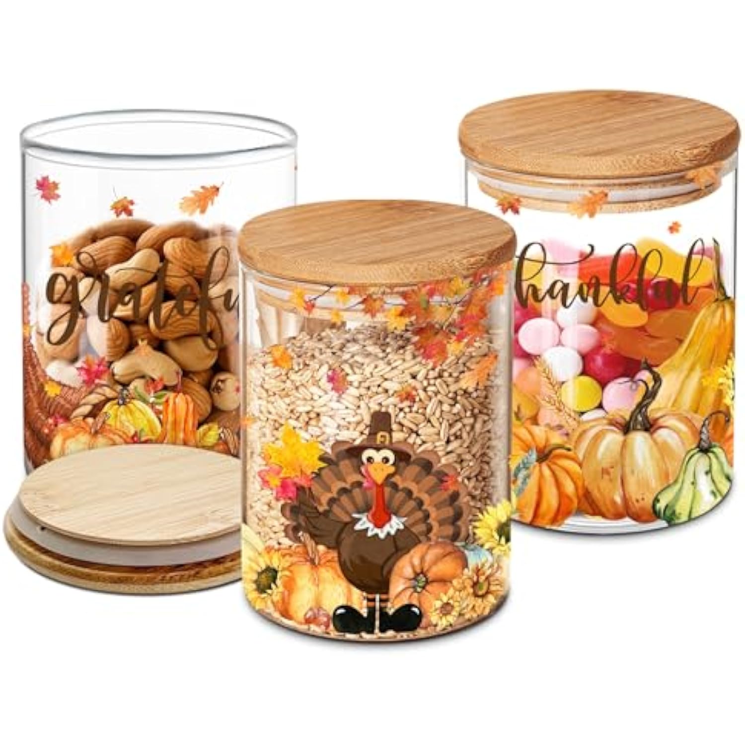 Christmas Decorations 3 Pack Glass Storage Jars-Christmas Gnome Canisters  Sets with Airtight Bamboo Lid for Kitchen Countertop Snowman-Christmas