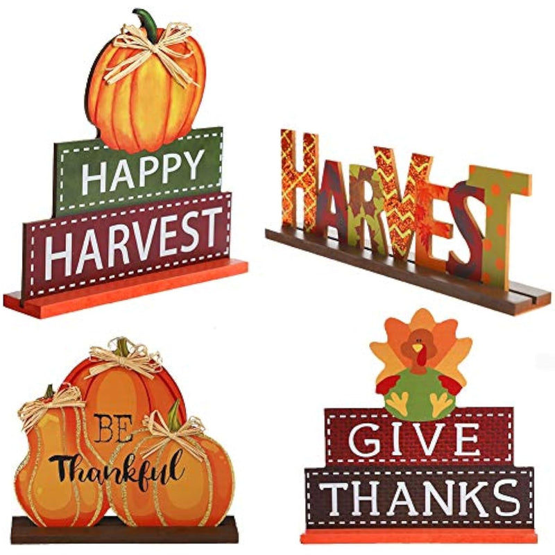 4 Pack Thanksgiving Themed Table Centerpiece Signs