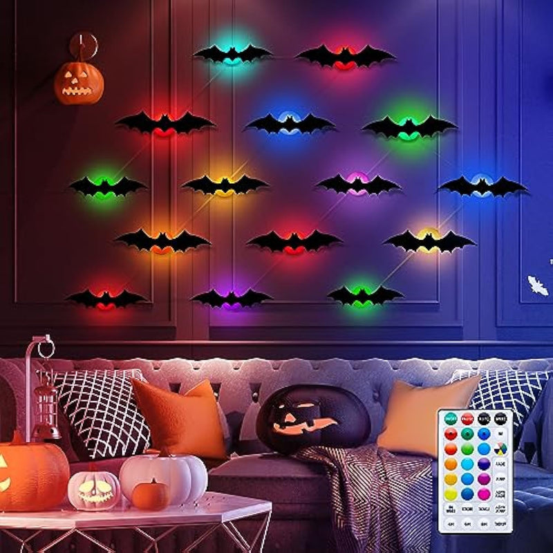 DIY 3D Lighted Bats Stickers for Halloween Wall Decor