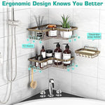 3-Pack Corner Adhesive Shower Caddy with Soap Holder and 12 Hooks