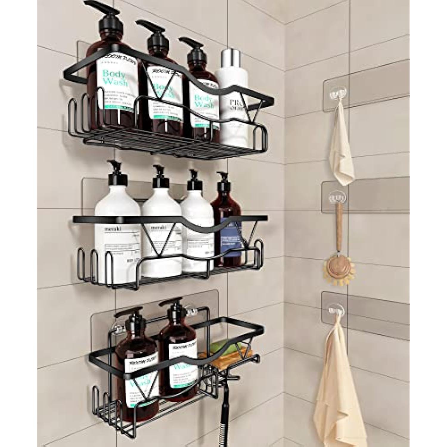 Shower Caddy Bathroom Shelf, No Drilling Traceless Adhesive Bathroom  Storage Organizer, SUS304 Rustproof Food Storage Basket, 2-in-1 Kitchen  Spice Racks-2 Pack