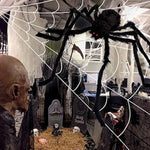 Fake Spider with Triangular Huge Spider Web for Indoor Outdoor Halloween Decorations