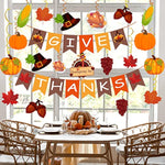 42Pcs Thanksgiving Decorations Pre-Assembled GIVE THANKS Banner Hanging Swirls for Indoor & Outdoor