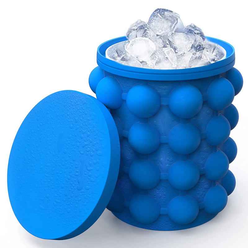 Ice Cube Mold Ice Trays Large Silicone Ice Bucket 2 In 1 Ice Cube Maker Round Portable Dark Blue