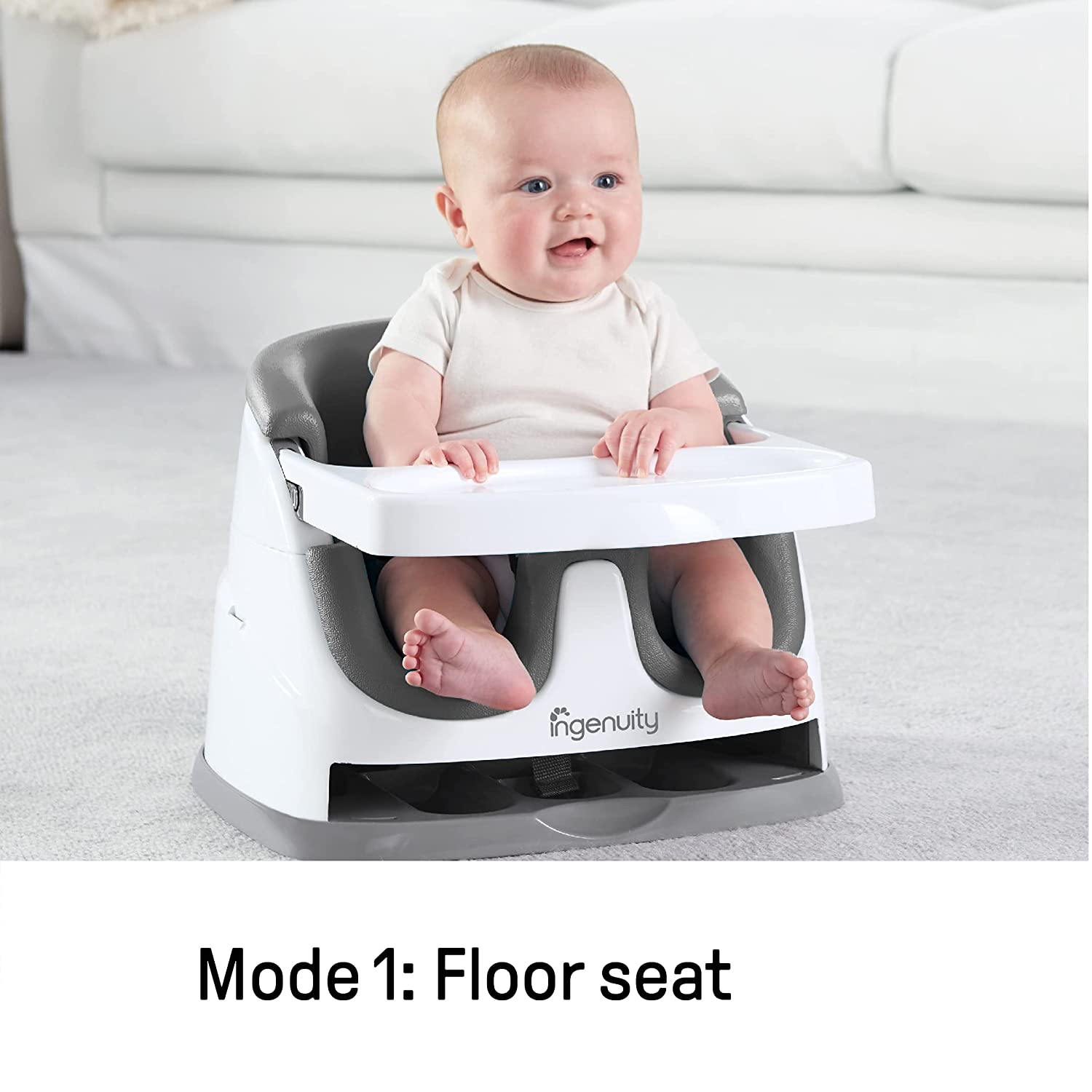 Ingenuity Baby Base 2-in-1 Booster Feeding and Floor Seat with Self-Storing  Tray - Slate