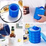 Ice Cube Mold Ice Trays Large Silicone Ice Bucket 2 In 1 Ice Cube Maker Round Portable Dark Blue