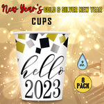 2023 Black Gold Silver New Year Dinnerware Party Bundle For 8