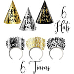 New Years Eve Serves 12 Party Kit Includes Banners Tassel Garland Paper Hat Tiaras Horns Squawker Balloons Swirls And Fringe Curtains