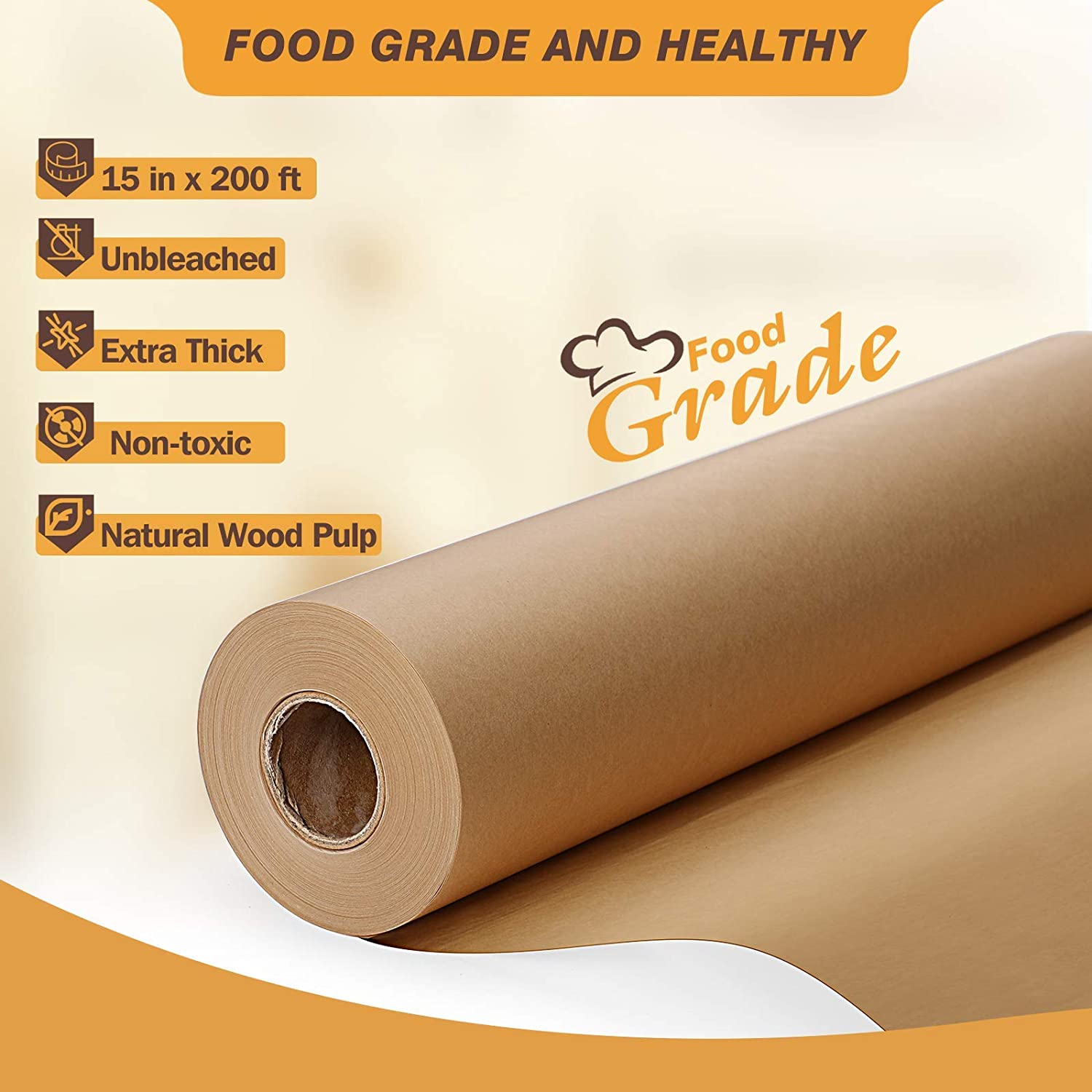 Unbleached Parchment Paper Roll for Baking, 15 in x 210 Ft, 260 Sq.Ft,  Non-stick