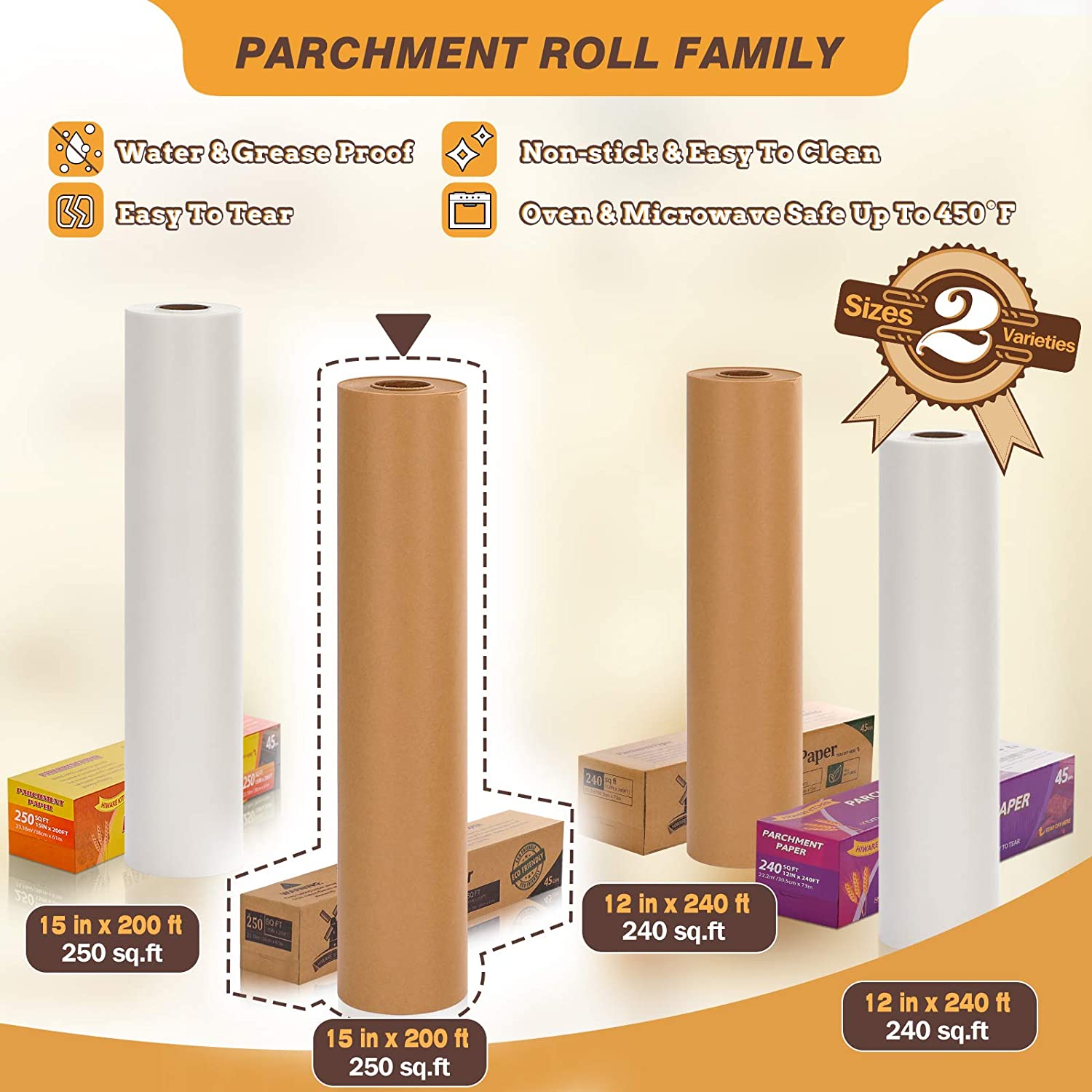 Unbleached Parchment Paper for Baking, 12 in x 240 ft, 240 Sq.ft, Baking  Paper, Non-Stick Parchment Paper Roll for Baking, Cooking, Grilling, Air