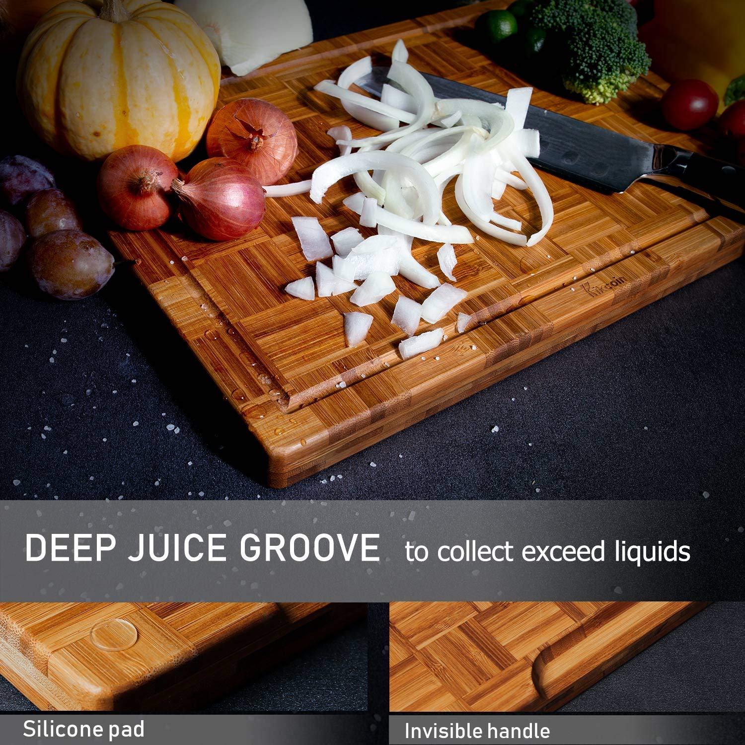 Bamboo Cutting Board Set with Juice Groove & Food Storage Trays