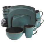 Square Reactive Glaze Stoneware Dinnerware Set 16 Pieces Set