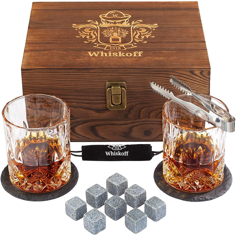 Drinking Crystal Glass Gift Set Includes Eight Granite Stones, Tongs
